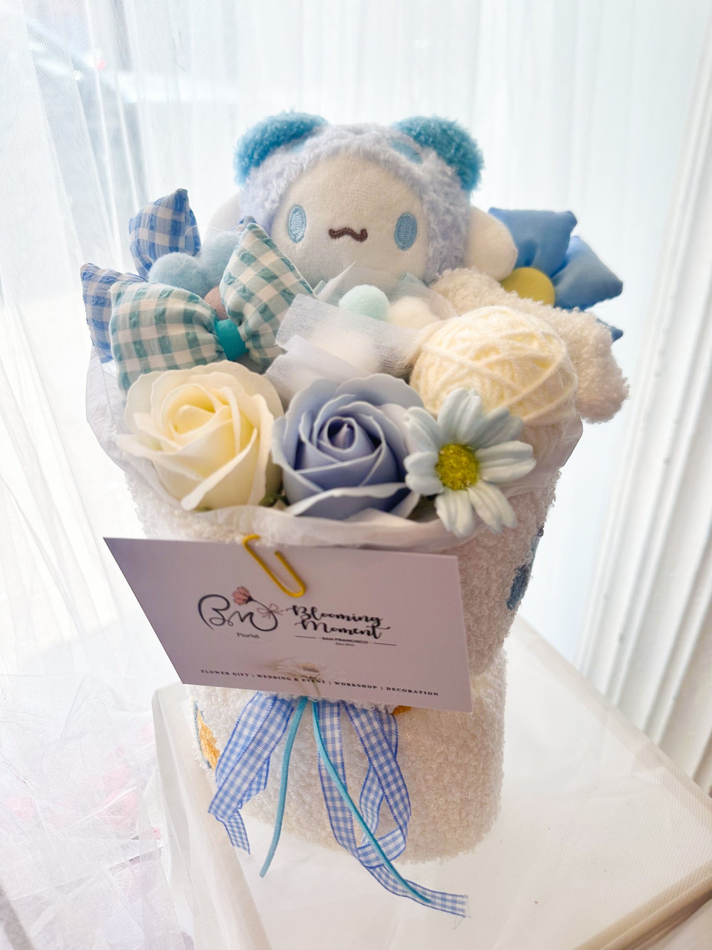 Blue Bunny bouquet soap flower