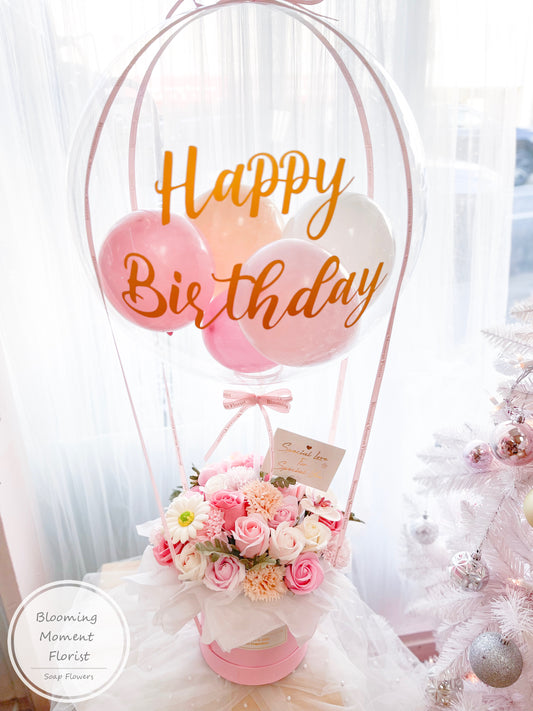 Bubble Bubble Hot Air balloon Pink Soap Flower Box (Small)